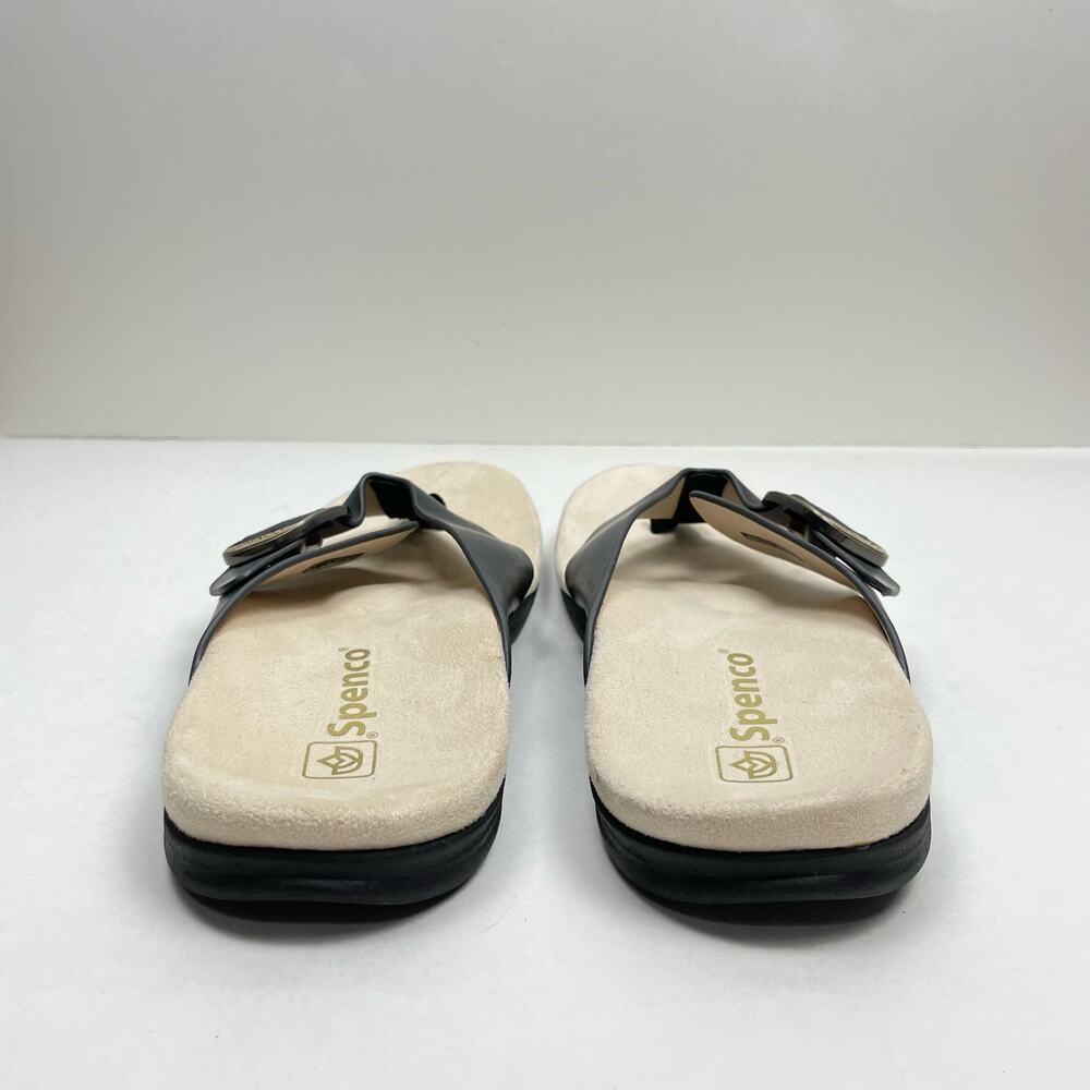 Spenco | 9.5D NWOB Sierra Black Leather Orthotic Comfort Thong Flip Flop Sandals - Picture 5 of 9